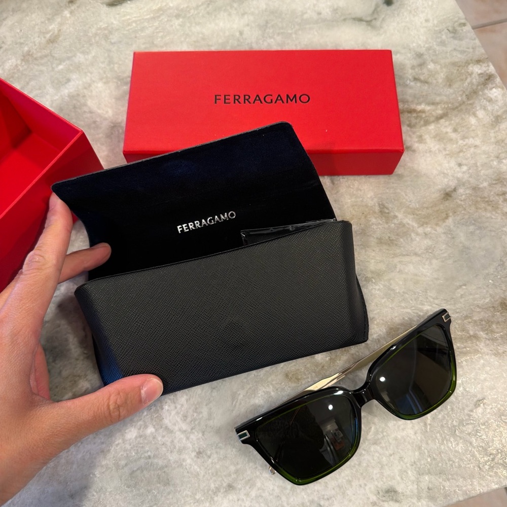 Salvatore Ferragamo Black Sunglasses with Green Trim